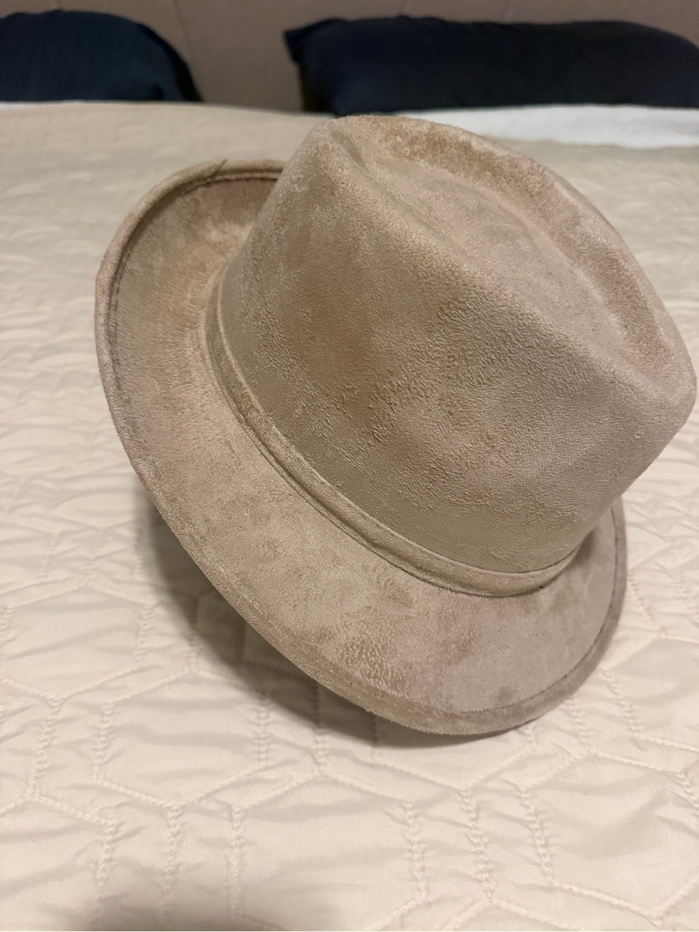 Beige Suede Fedora Hat